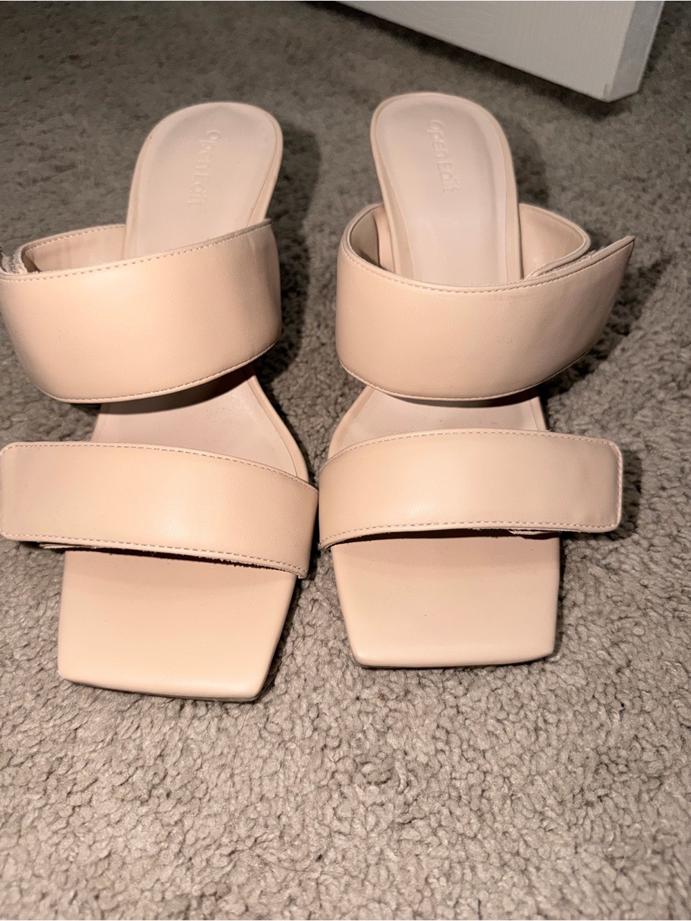 Double-Strap Cream Slide Sandals with Square Toe